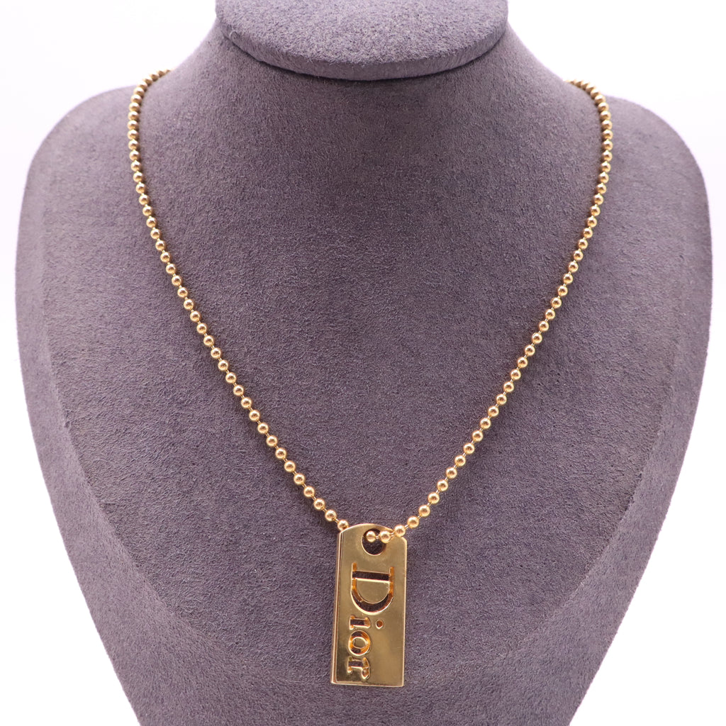 Christian Dior Logo Tag Choker Necklace Gold Twins LDJ4129