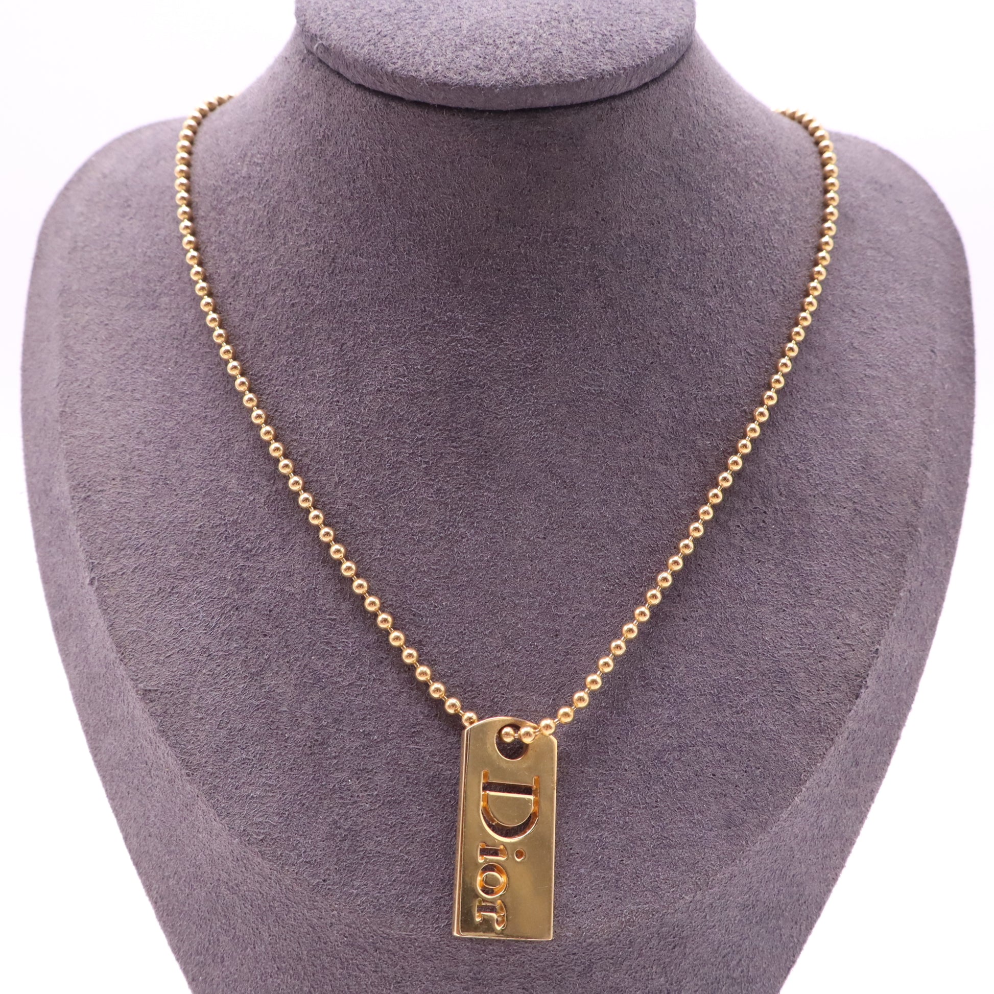 Christian Dior Logo Tag Choker Necklace Gold Twins LDJ4129