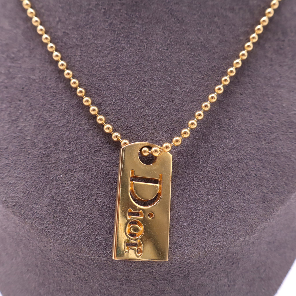 Christian Dior Logo Tag Choker Necklace Gold Twins LDJ4129
