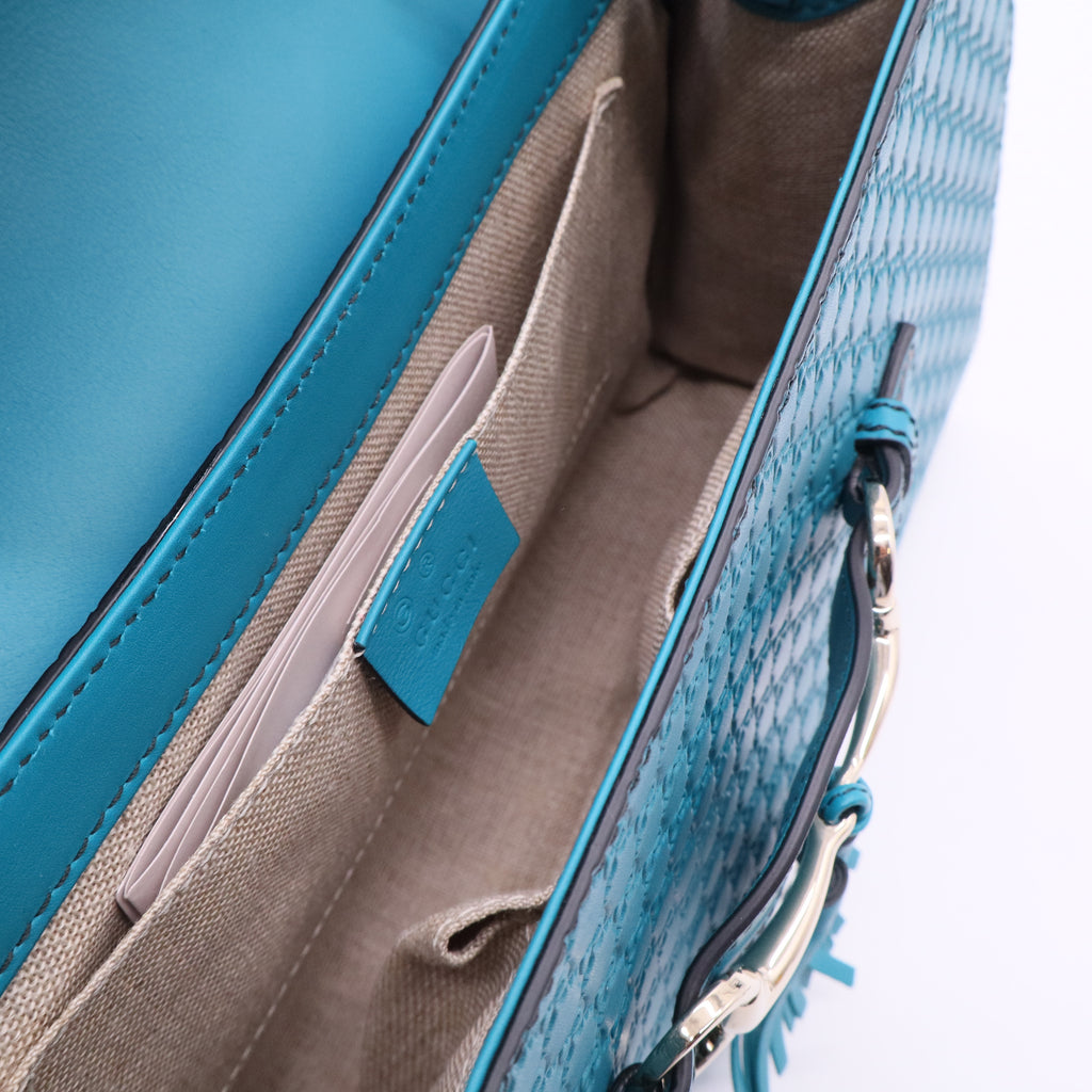 Teal Microguccissima Leather Medium Emily Chain Shoulder Bag