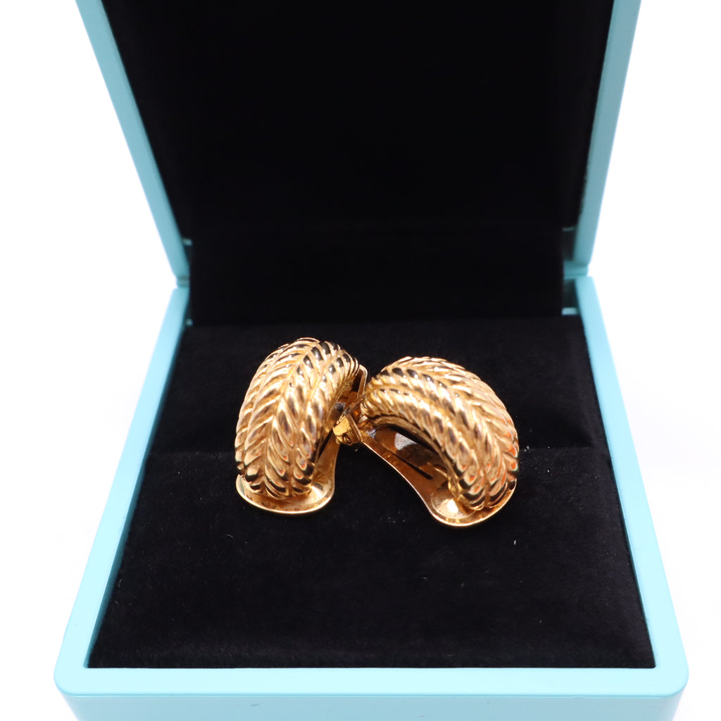 Dior Gold Rope-Textured Clip On Earrings Twins LDJ4134