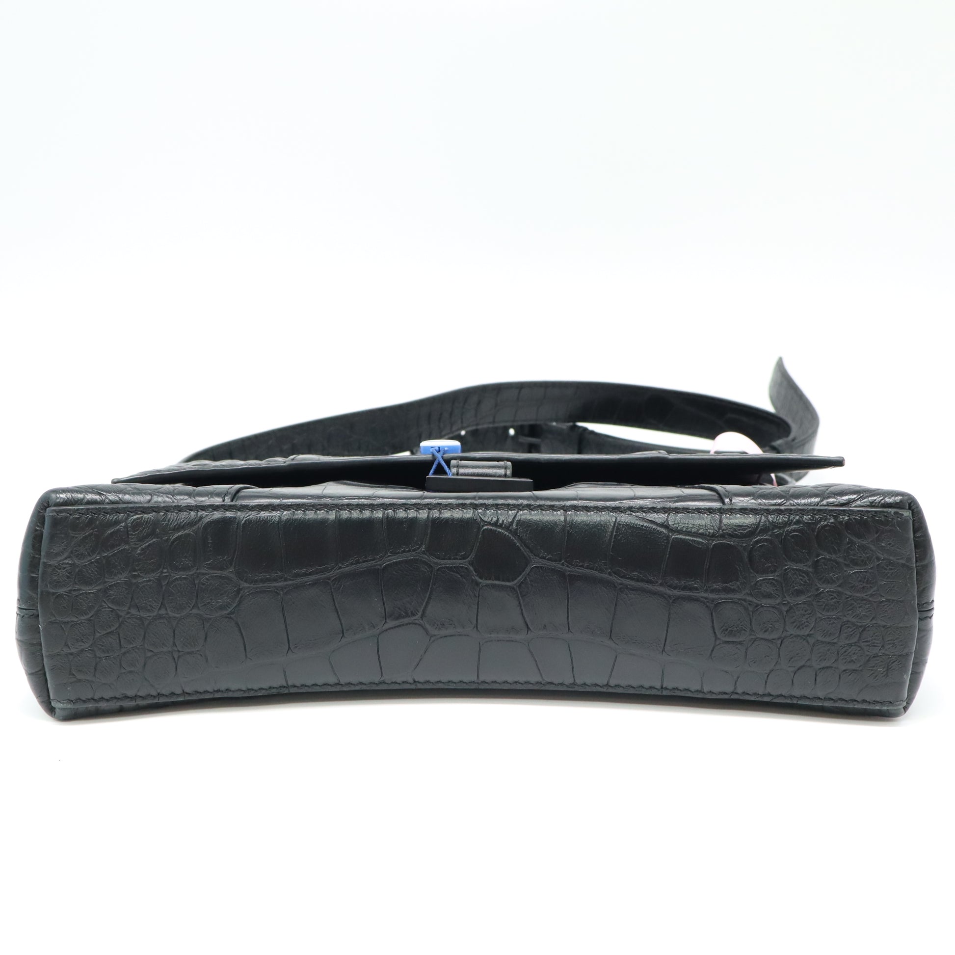 Balenciaga Black Croc Embossed Leather Soft Hourglass Shoulder Bag twins LDJ4328
