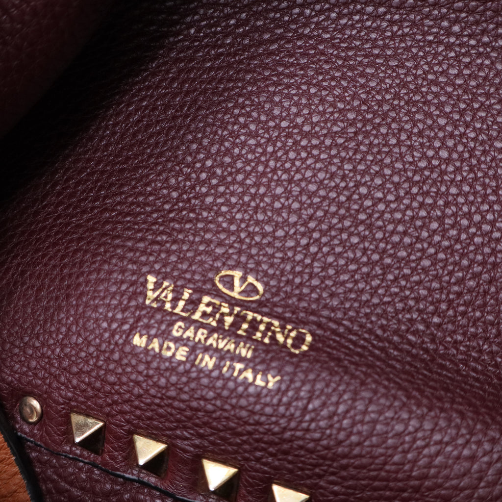 Rockstud Tote Bag Brown Grained Leather Gold Stud Hardware B12020