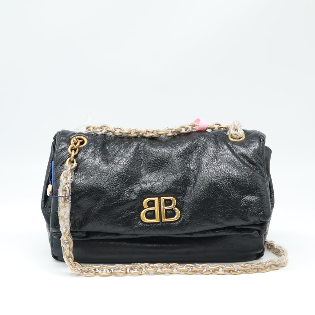 Balenciaga Arena Calfskin Large Monaco Chain Shoulder Bag Black Twins LDJ4312