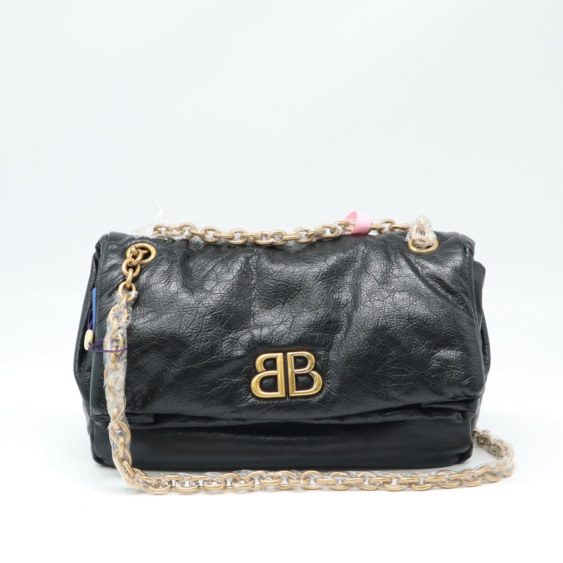 Balenciaga Arena Calfskin Large Monaco Chain Shoulder Bag Black Twins LDJ4312