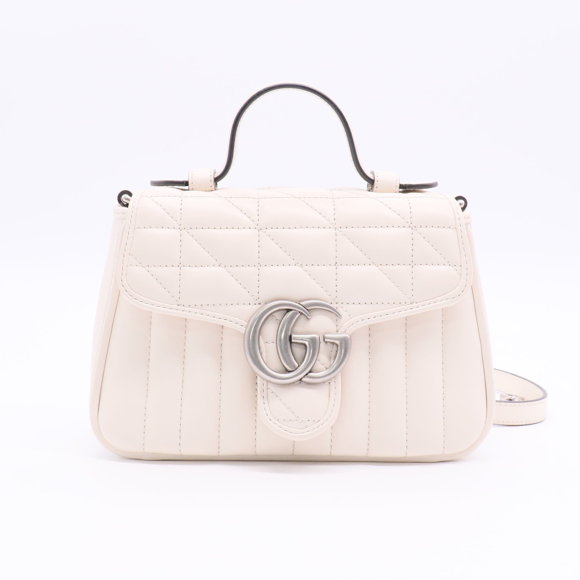 GG Marmont Top Handle Flap Bag Diagonal Quilted Leather Mini twins