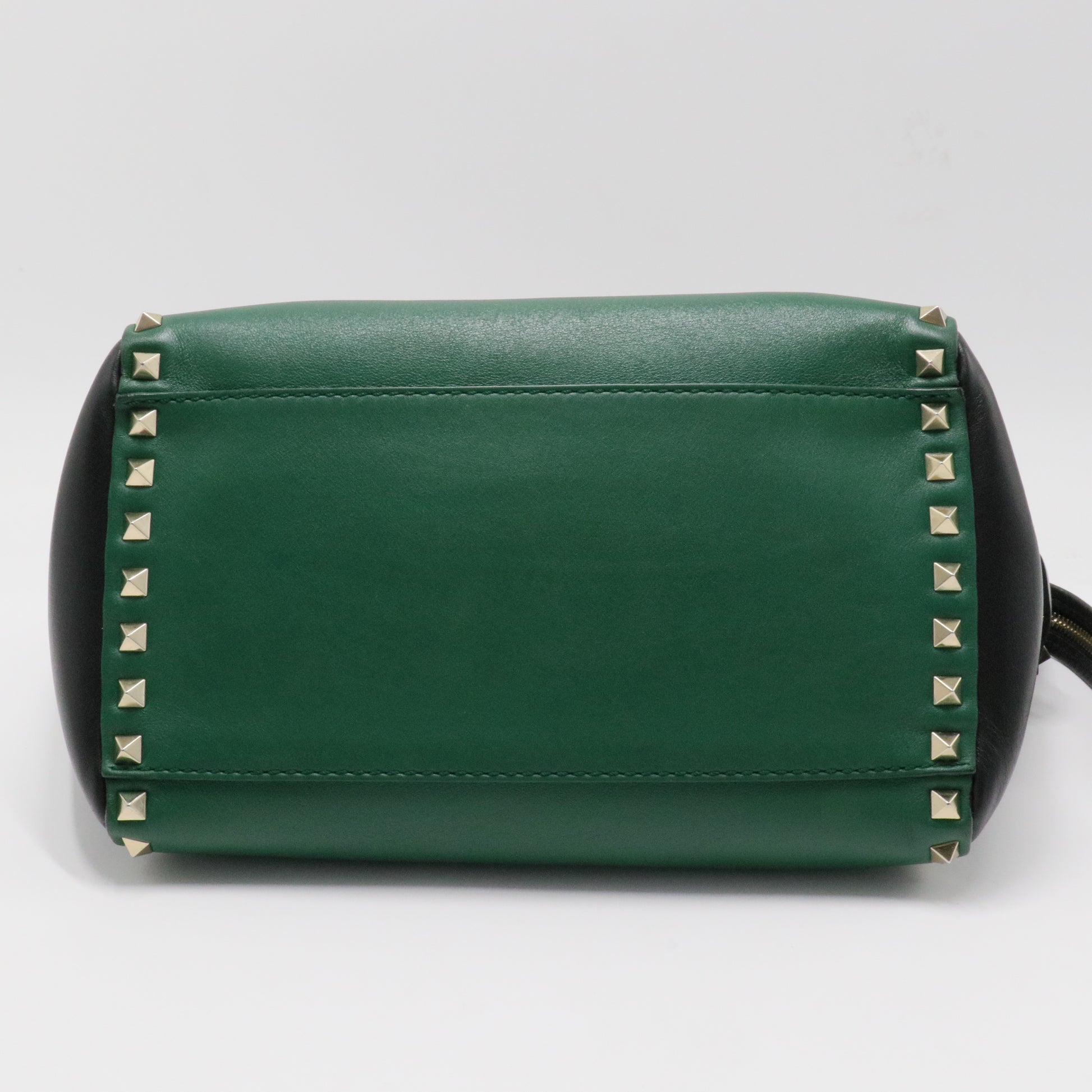Vitello Bi-Color Small Rockstud Double Handle Tote Green Black