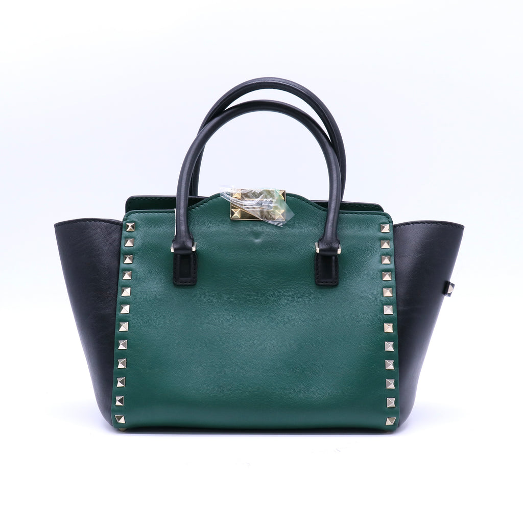 Valentino Green Leather Mini Rigid Rockstud Tote twins B21827