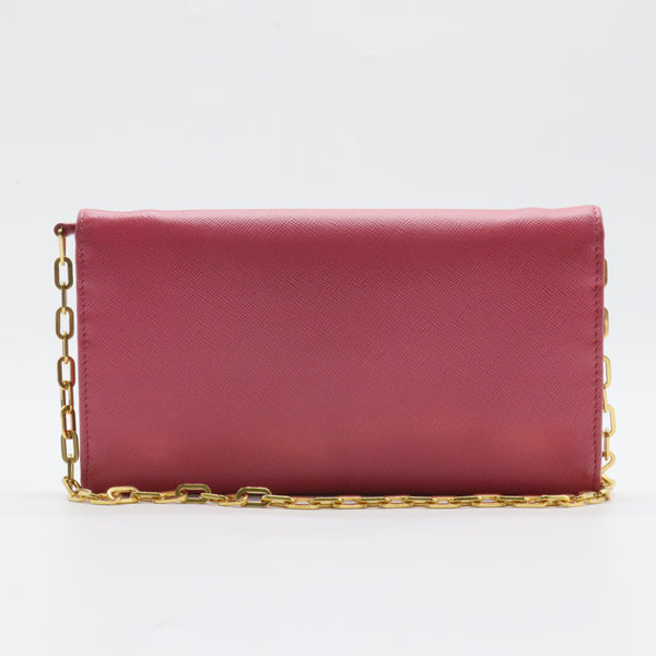 Wallet on Chain Saffiano Leather with Metal Detail