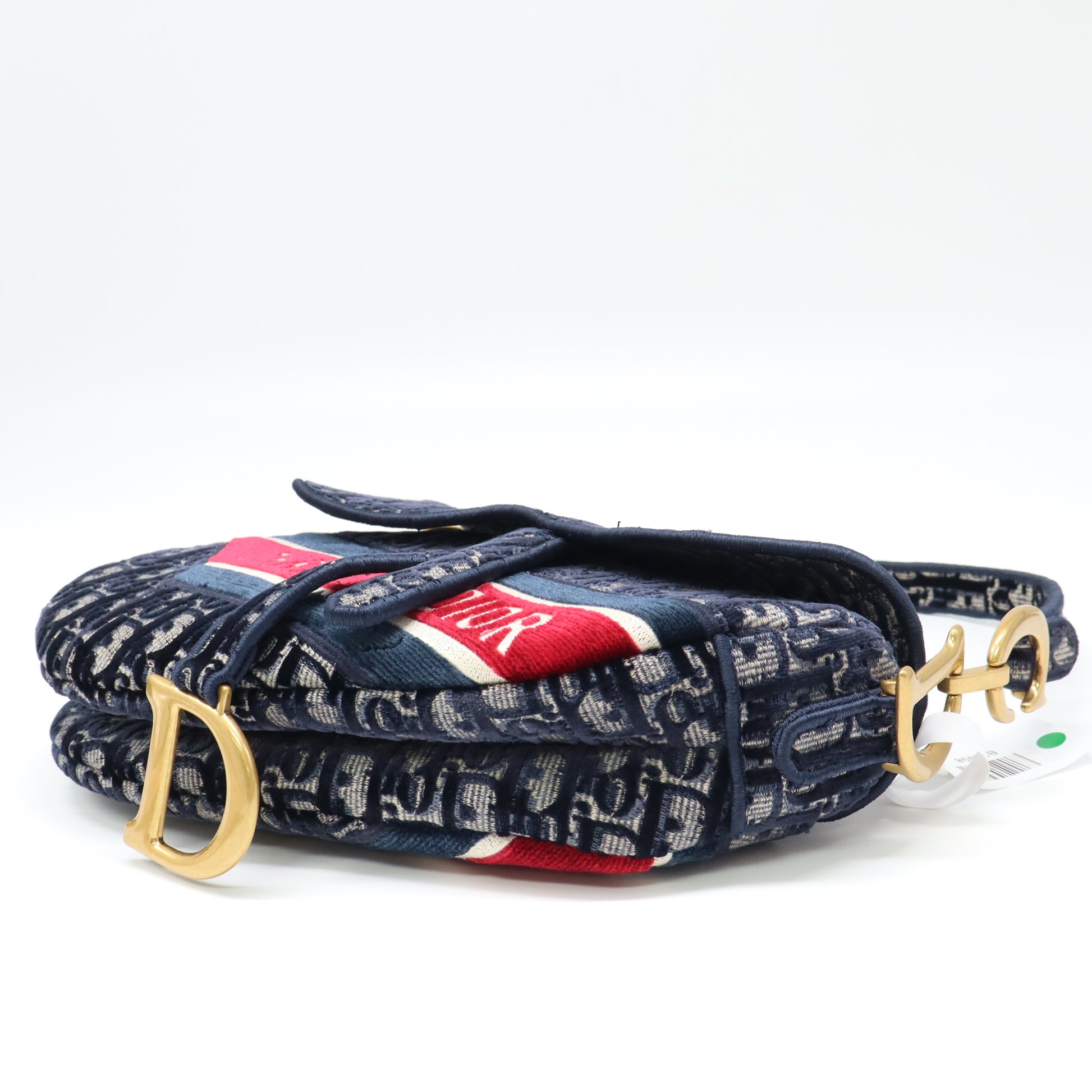Christian Dior Saddle Handbag Logo Embroidered Oblique Velvet Medium twins B22498