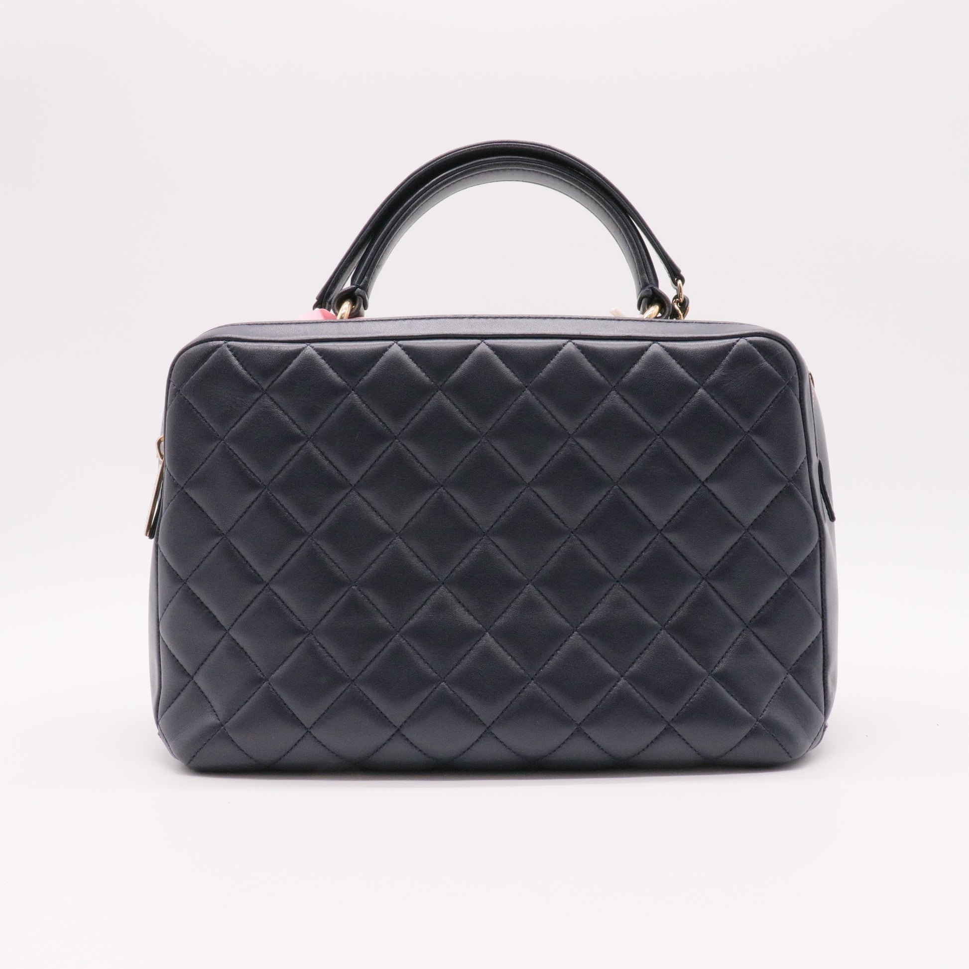Lambskin Quilted Large Trendy CC Bowling Bag Black  twins