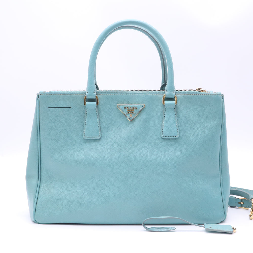 Prada Galleria Double Zip Tote Saffiano Leather Medium Blue Twins B23196