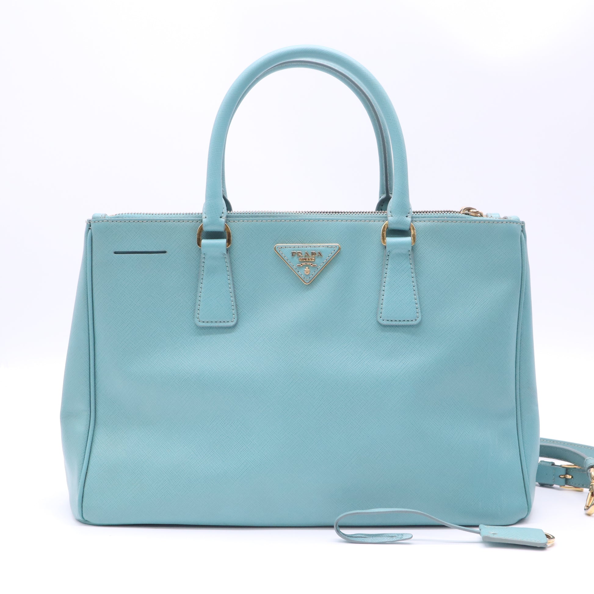 Prada Galleria Double Zip Tote Saffiano Leather Medium Blue Twins B23196