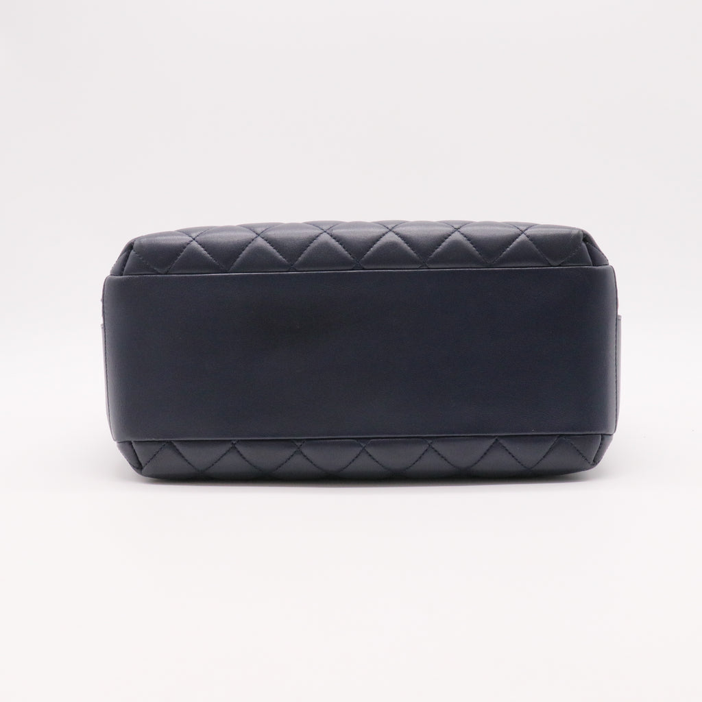 Lambskin Quilted Large Trendy CC Bowling Bag Black  twins