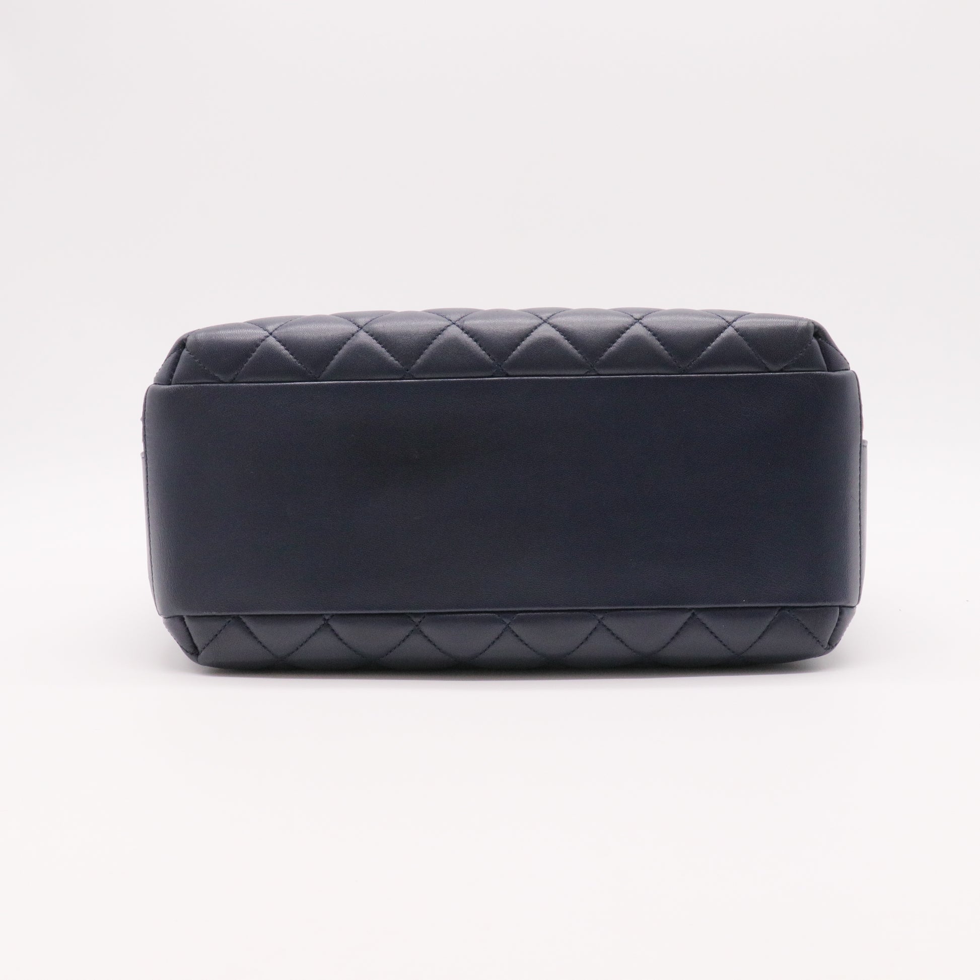 Lambskin Quilted Large Trendy CC Bowling Bag Black  twins