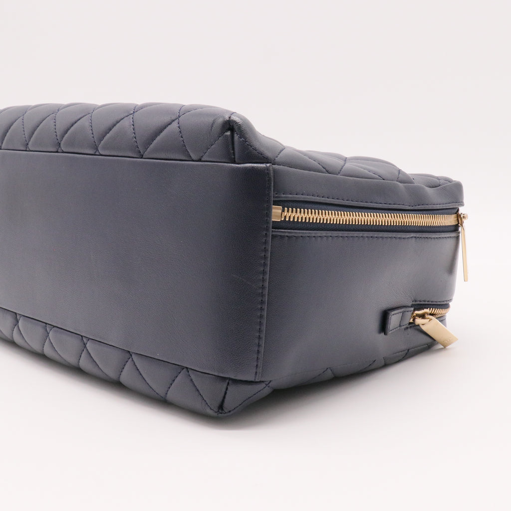 Lambskin Quilted Large Trendy CC Bowling Bag Black  twins