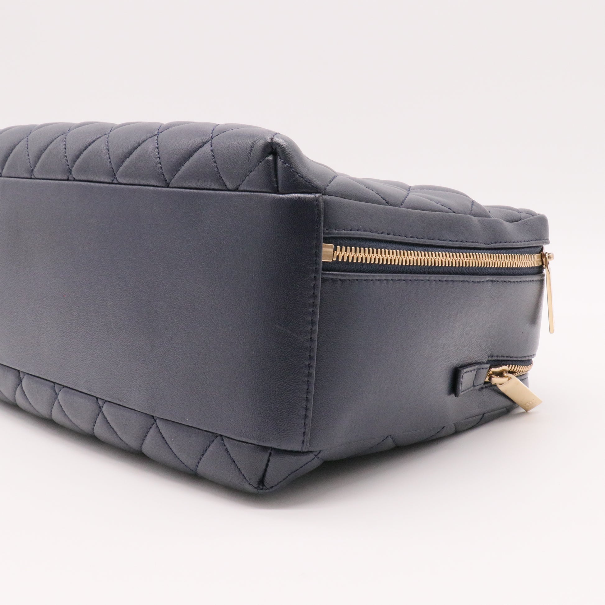 Lambskin Quilted Large Trendy CC Bowling Bag Black  twins