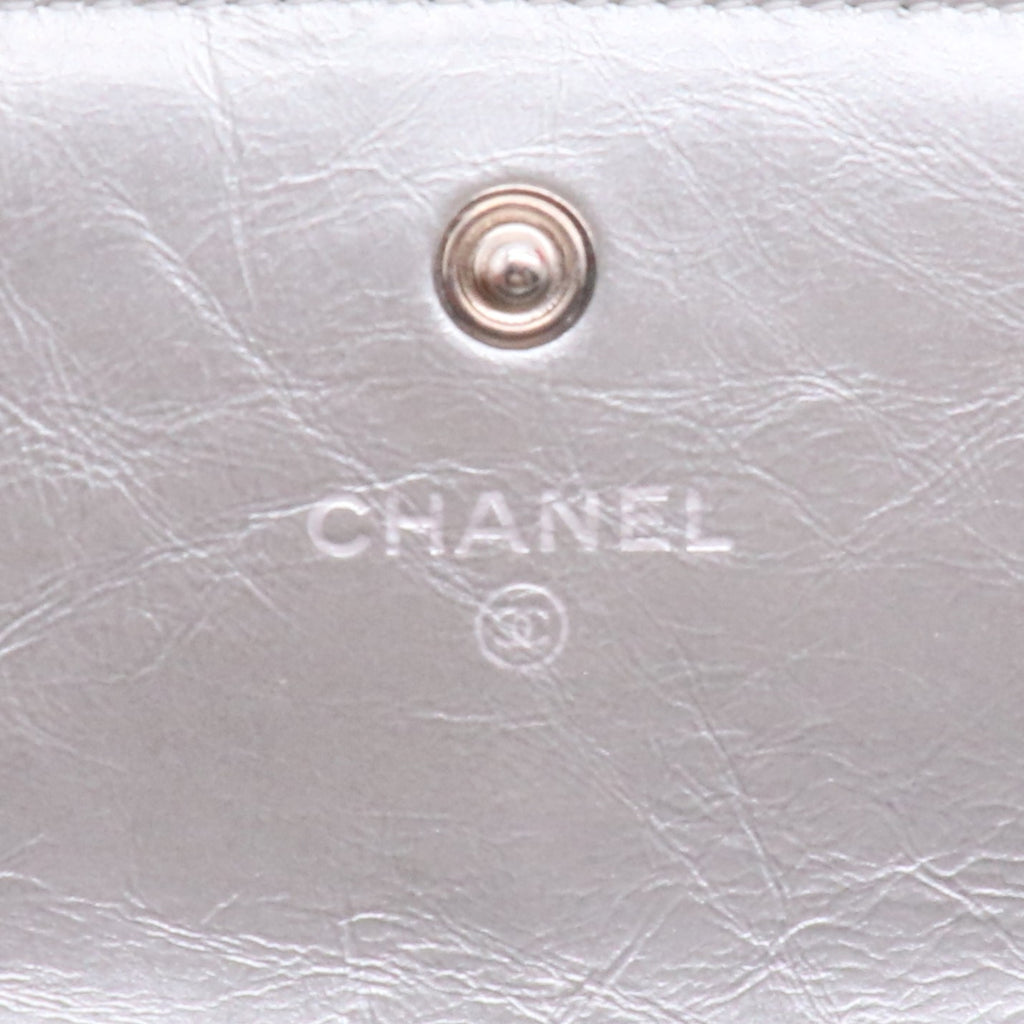 Chain Around Boy Flap Wallet Quilted Aged Calfskin Long Silver Twins