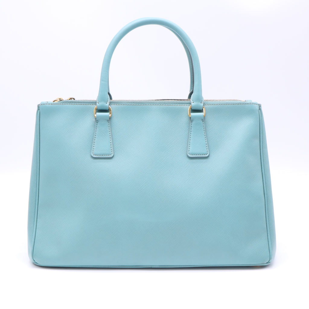 Prada Galleria Double Zip Tote Saffiano Leather Medium Blue Twins B23196