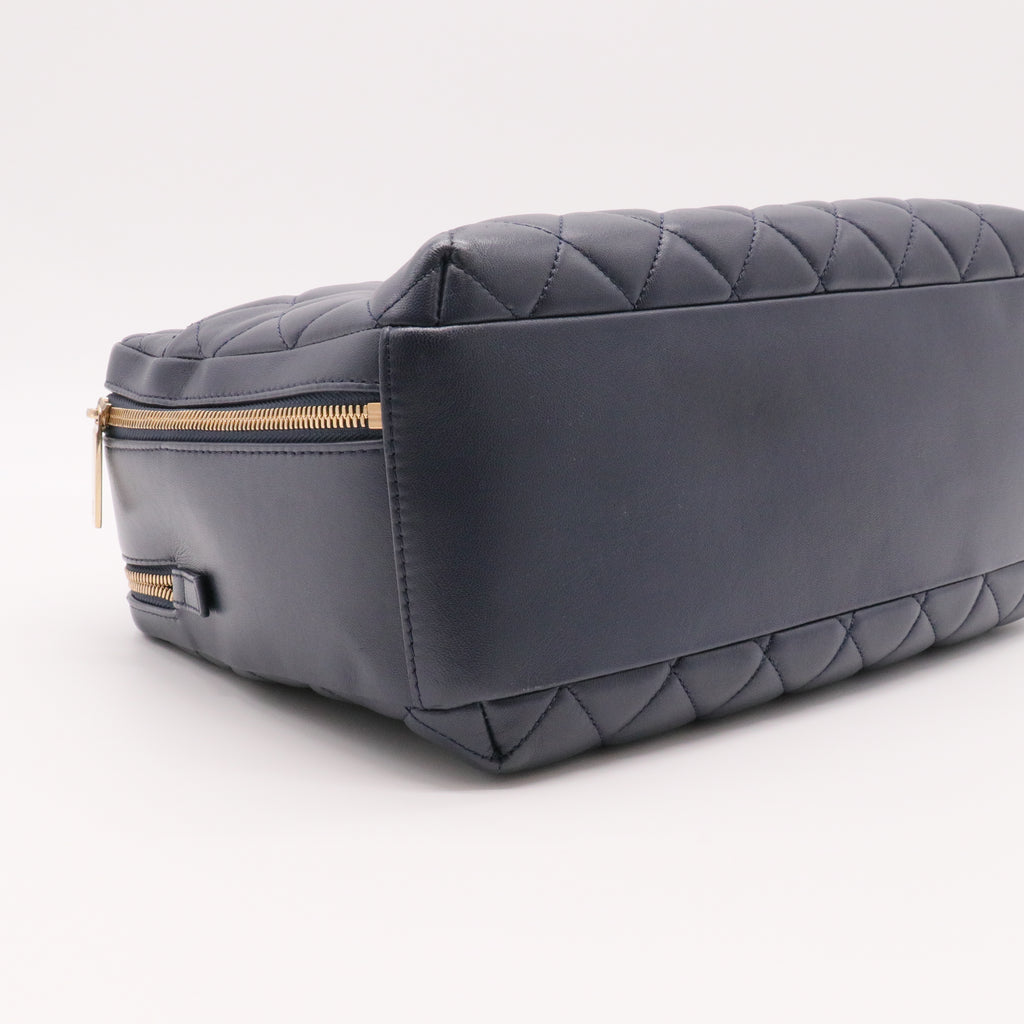 Lambskin Quilted Large Trendy CC Bowling Bag Black  twins