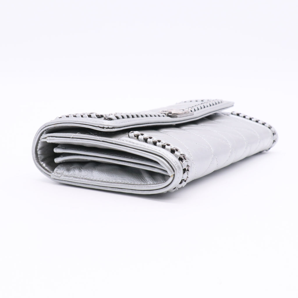 Chain Around Boy Flap Wallet Quilted Aged Calfskin Long Silver Twins
