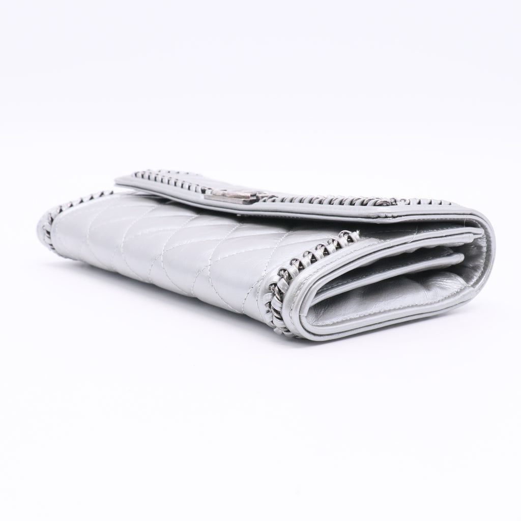 Chain Around Boy Flap Wallet Quilted Aged Calfskin Long Silver Twins
