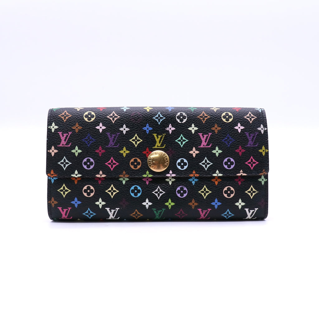 Louis Vuitton Black Monogram Multicolore Violet Sarah Wallet twins LDJ3689