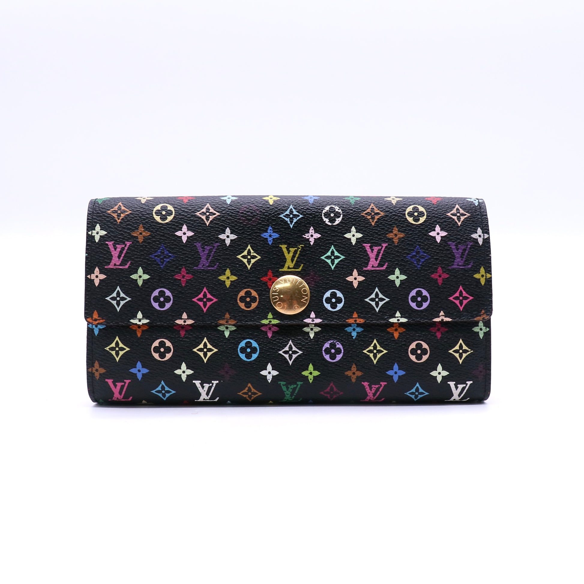 Louis Vuitton Black Monogram Multicolore Violet Sarah Wallet twins LDJ3689