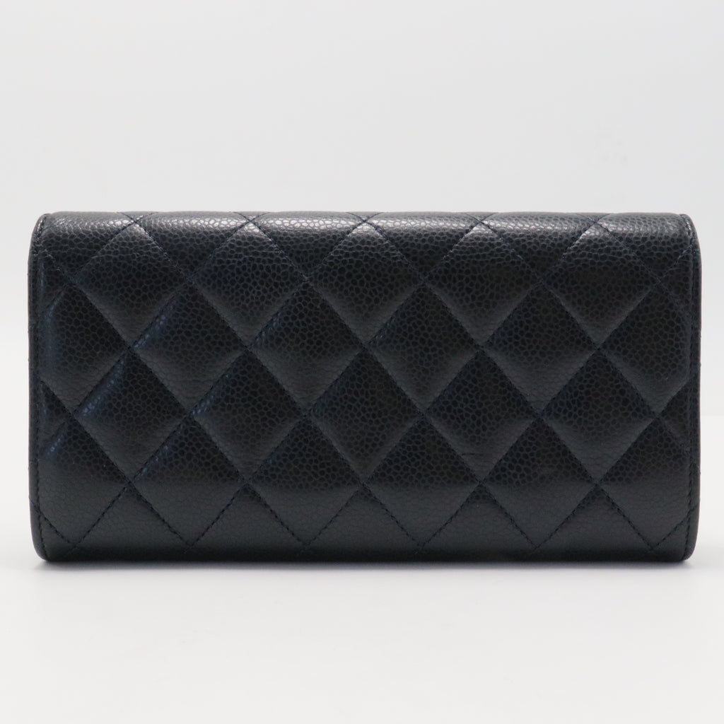 Caviar Quilted Large Gusset Flap Wallet Black