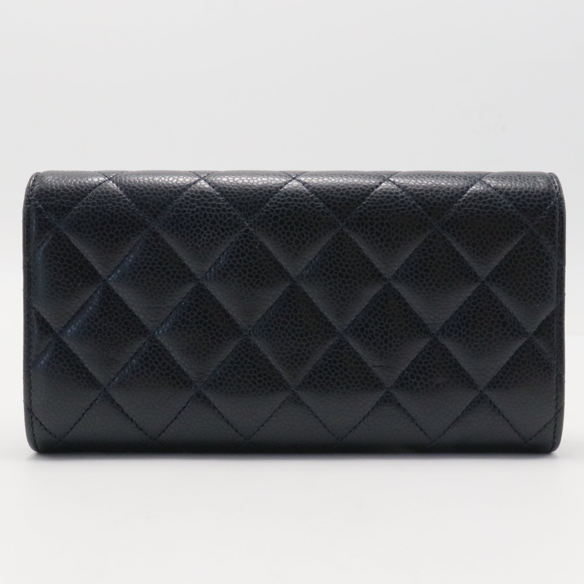 Caviar Quilted Large Gusset Flap Wallet Black