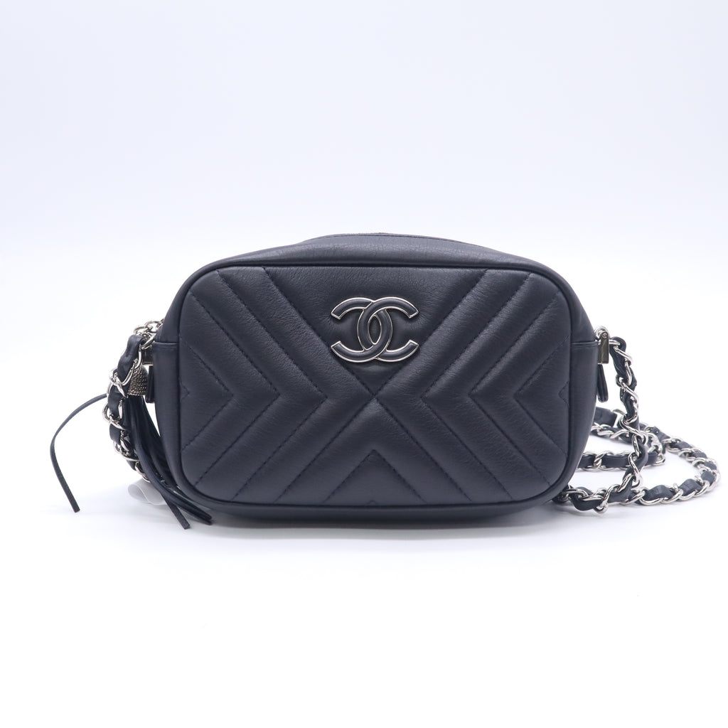 CC Tassel Camera Bag Diagonal Chevron Calfskin Mini B23993