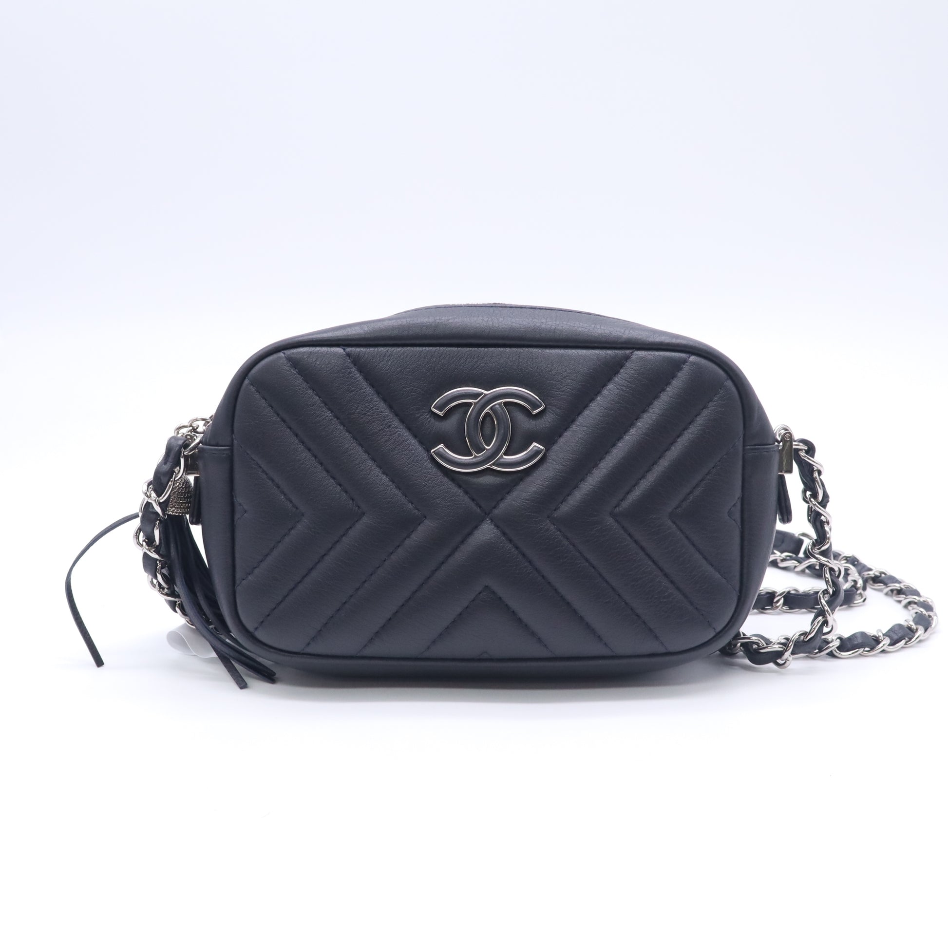 CC Tassel Camera Bag Diagonal Chevron Calfskin Mini B23993