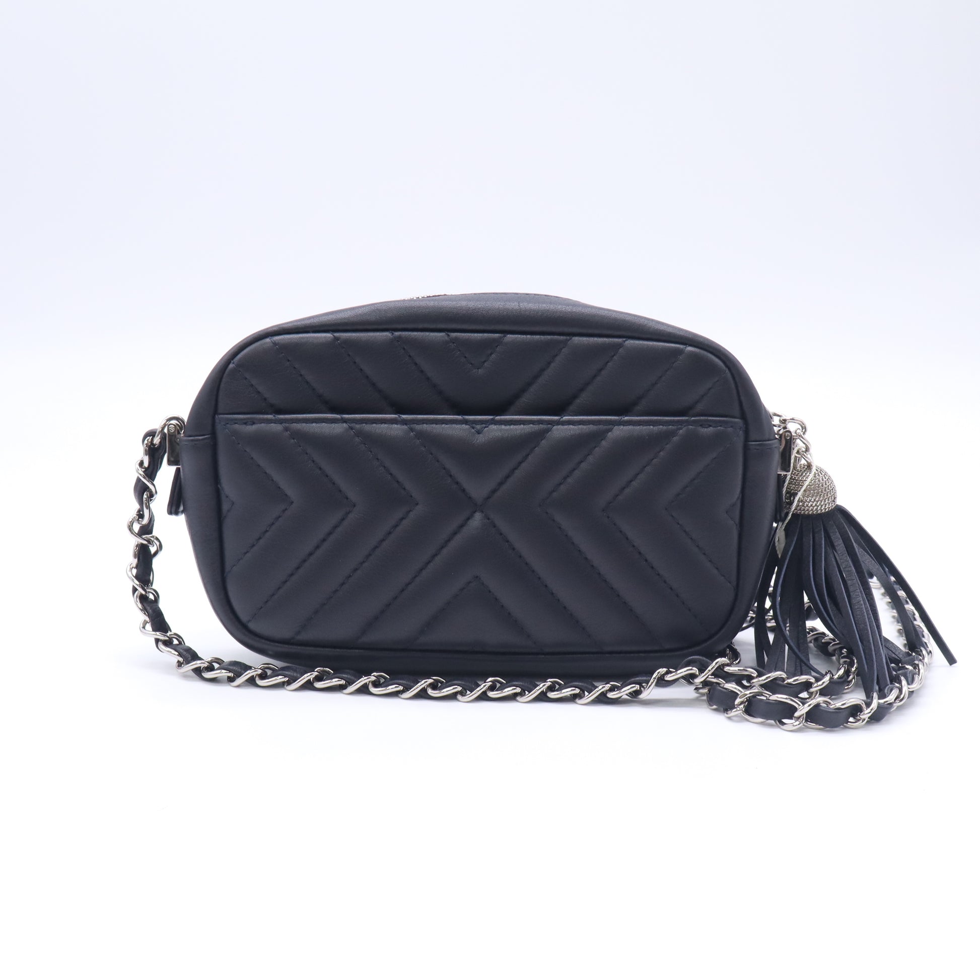 CC Tassel Camera Bag Diagonal Chevron Calfskin Mini B23993