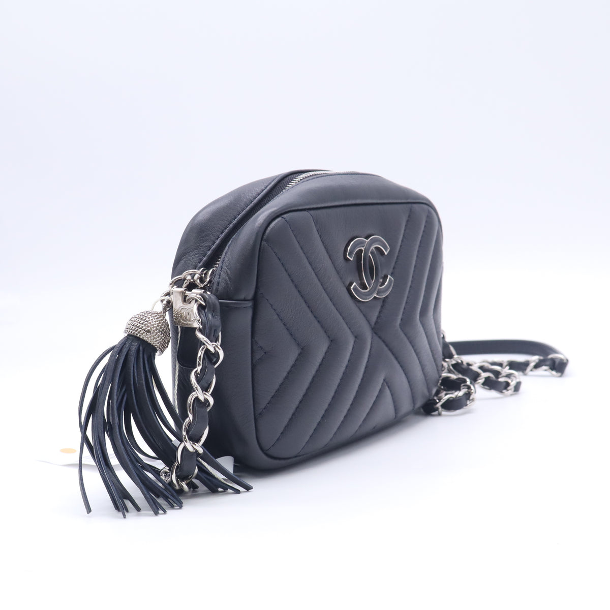CC Tassel Camera Bag Diagonal Chevron Calfskin Mini B23993