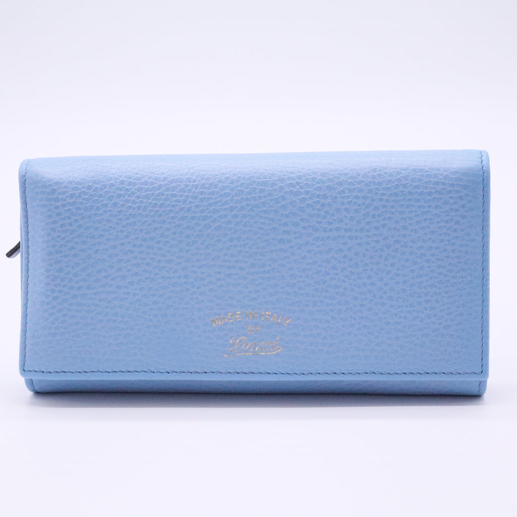 Gucci Grained Leather Long Wallet  Light Blue
