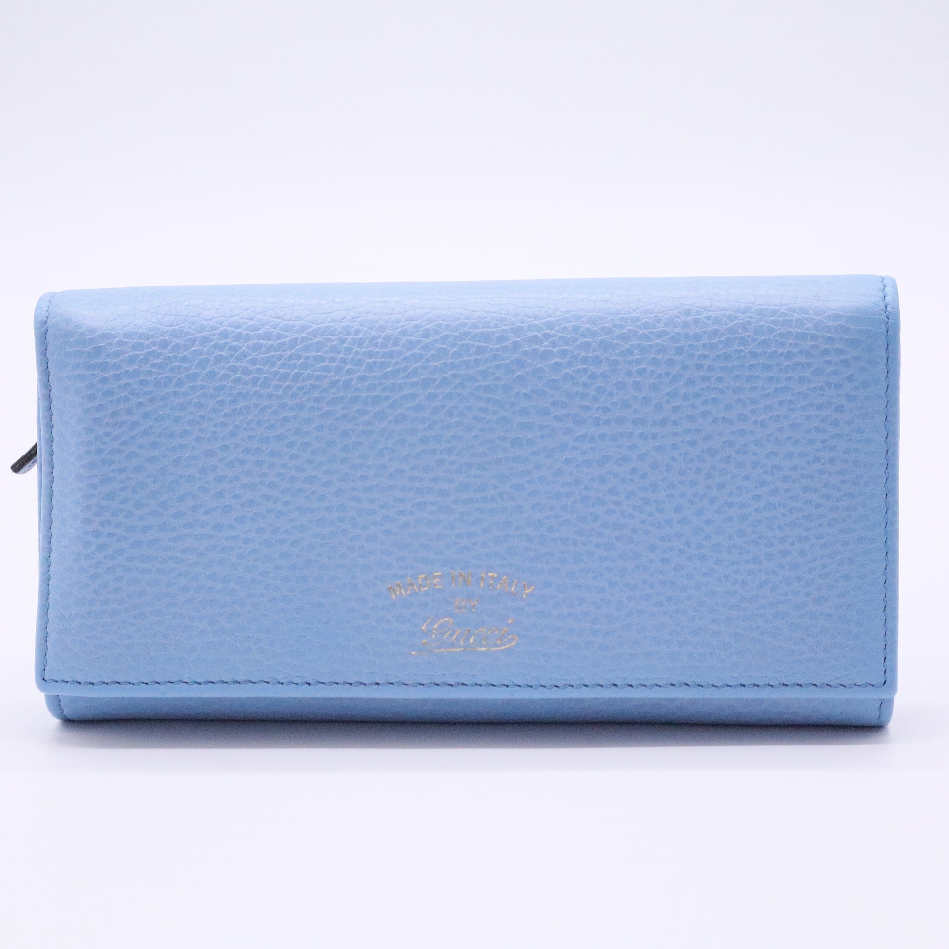 Gucci Grained Leather Long Wallet  Light Blue