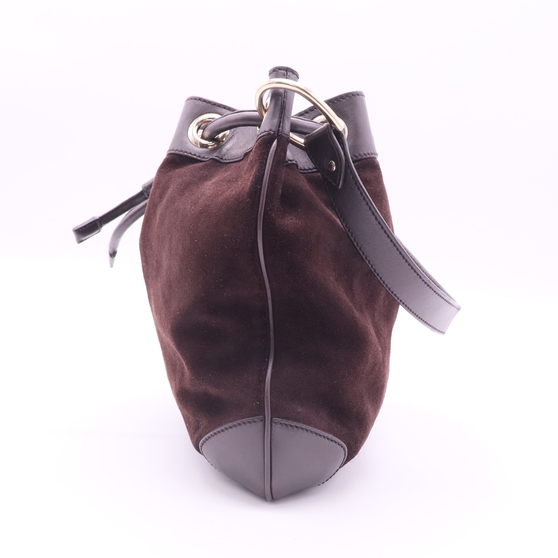 Gucci Dark Brown Suede Drawstring Bucket Bag twins