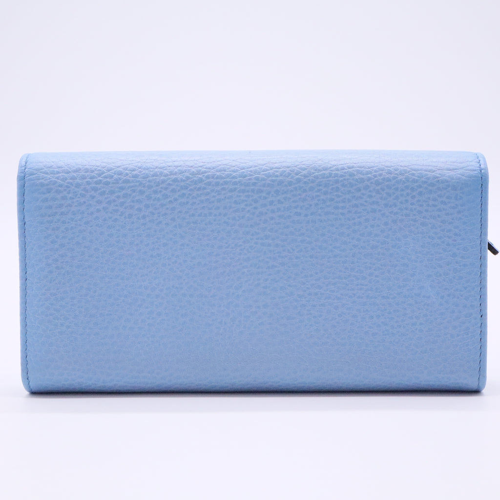 Gucci Grained Leather Long Wallet  Light Blue