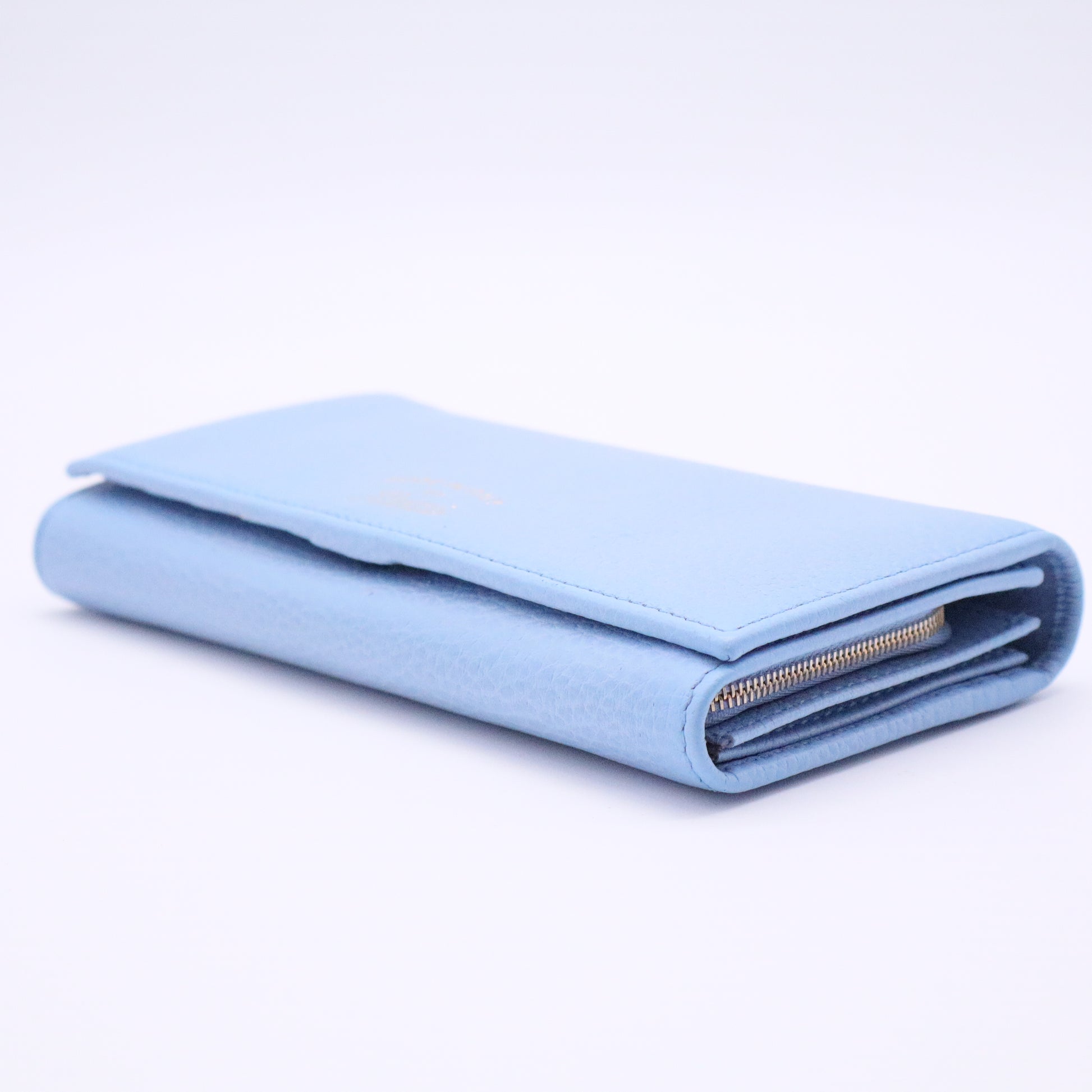 Gucci Grained Leather Long Wallet  Light Blue
