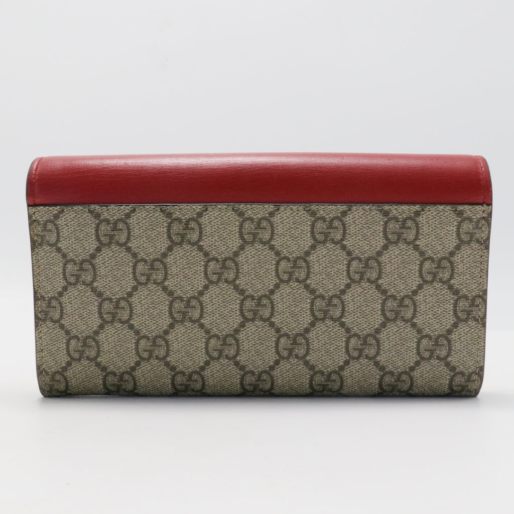GG Supreme Monogram Moon Calfskin Padlock Continental Chain Wallet Beige Ebony Hibiscus Red New Rosette