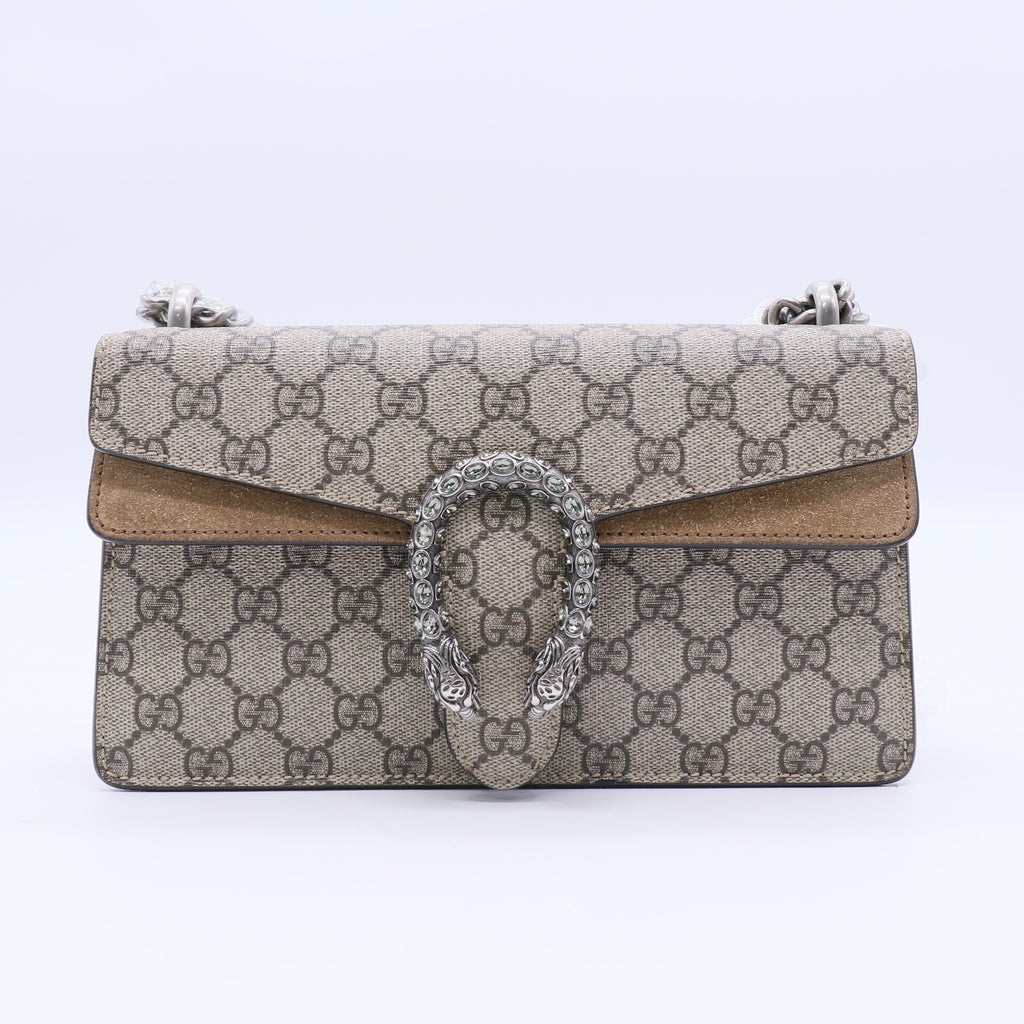 Beige/Ebony GG Supreme Coated Canvas/Suede Super Mini Dionysus Shoulder Bag TWINS LDJ3657