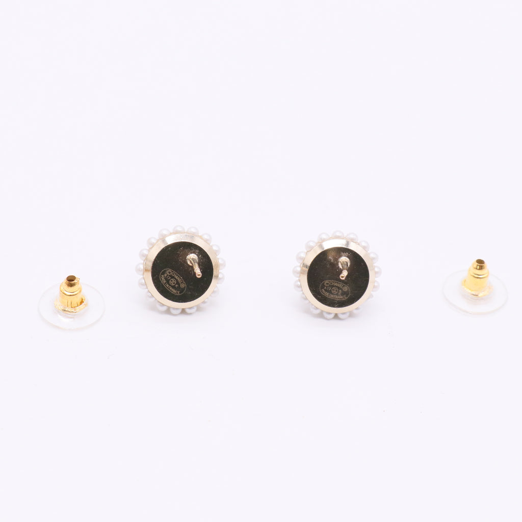 Chanel Round Pearl Crystal CC Stud Earrings - Gold twins