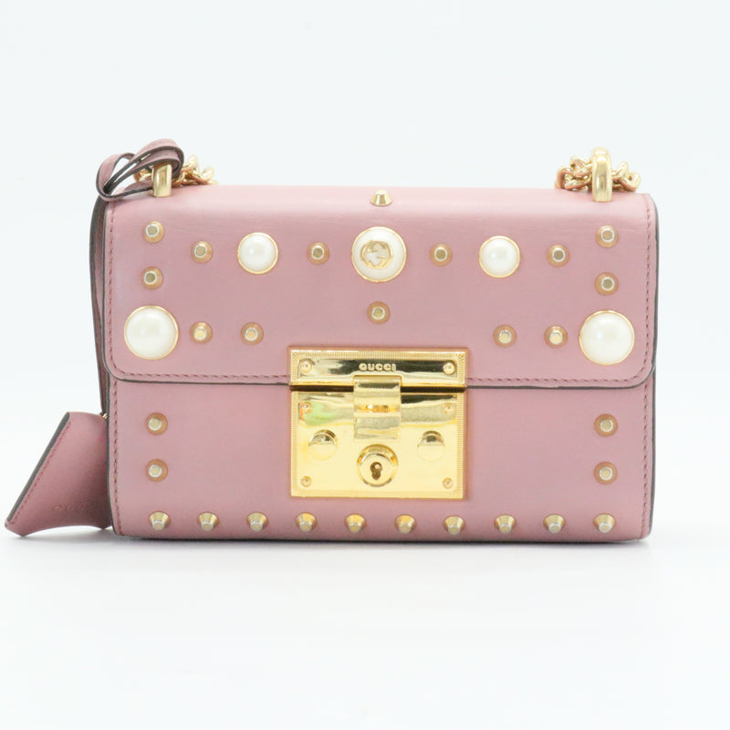 Pearly Padlock Shoulder Bag Studded Leather Small