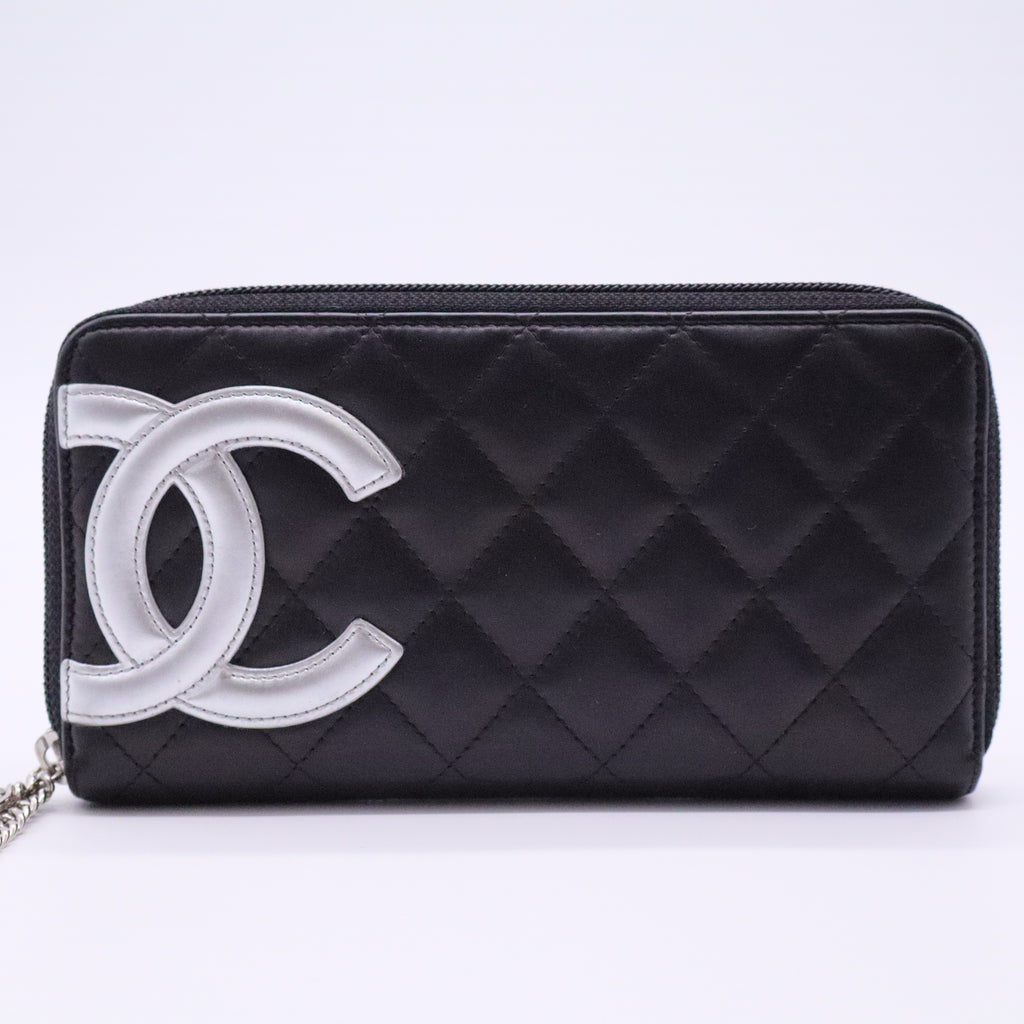 Calfskin Quilted Cambon Large Gusset Zip Around Wallet Black