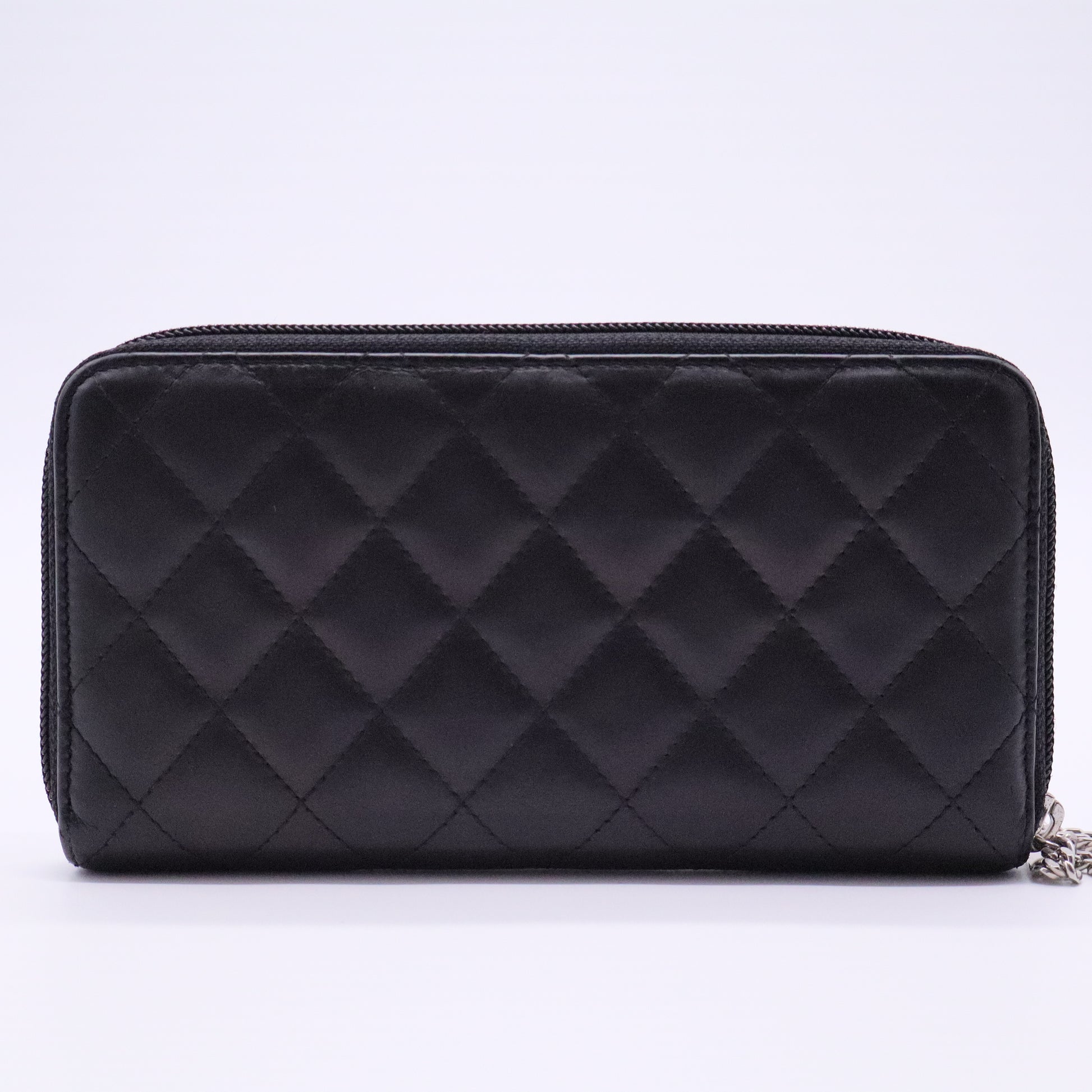Calfskin Quilted Cambon Large Gusset Zip Around Wallet Black