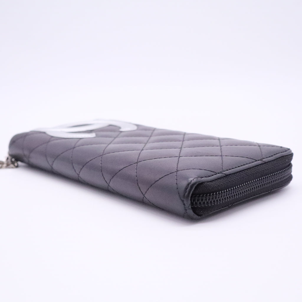 Calfskin Quilted Cambon Large Gusset Zip Around Wallet Black