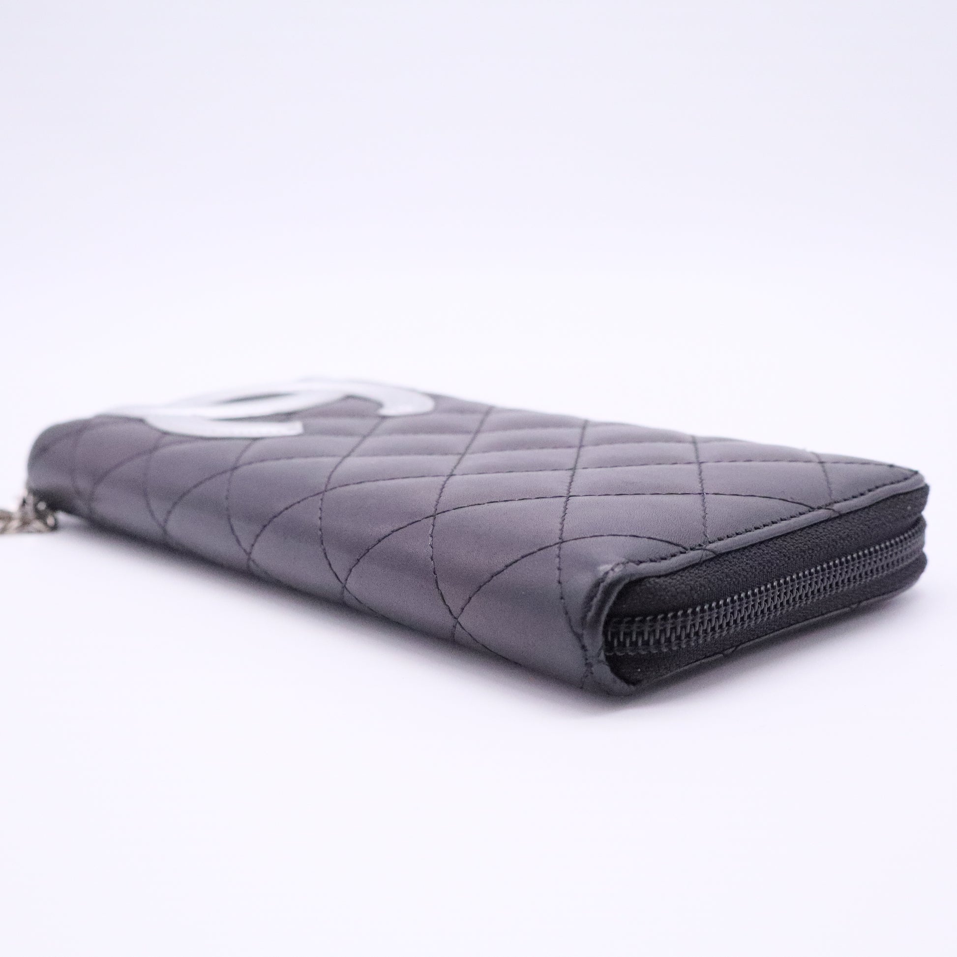 Calfskin Quilted Cambon Large Gusset Zip Around Wallet Black