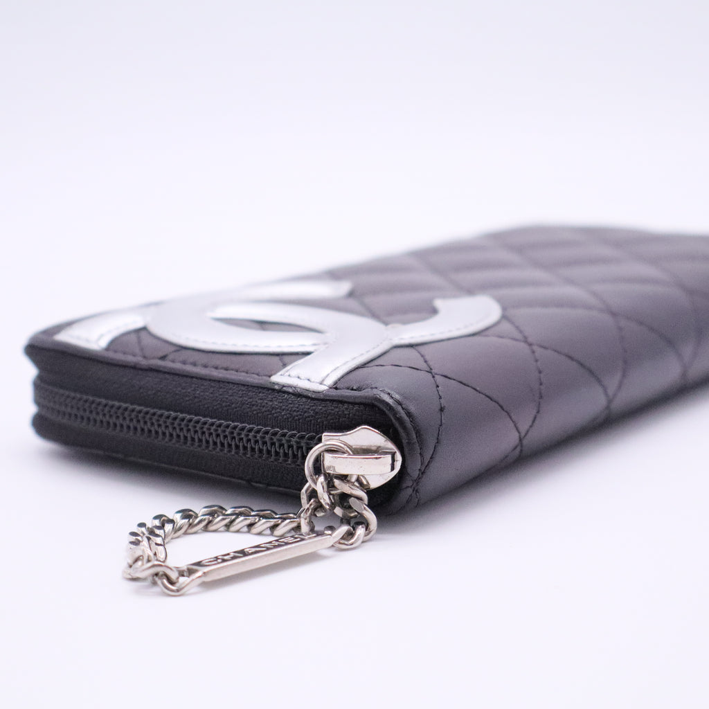 Calfskin Quilted Cambon Large Gusset Zip Around Wallet Black