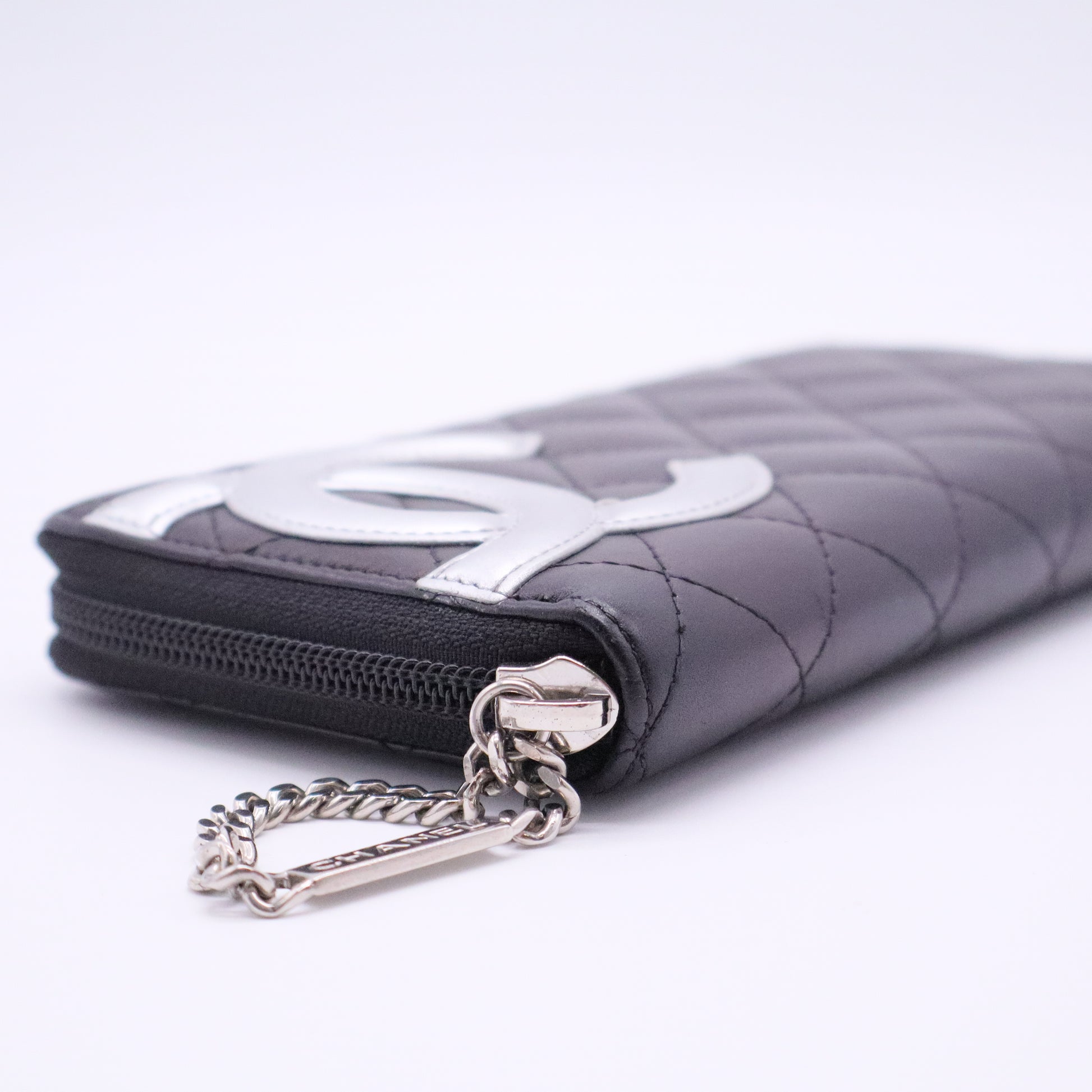 Calfskin Quilted Cambon Large Gusset Zip Around Wallet Black