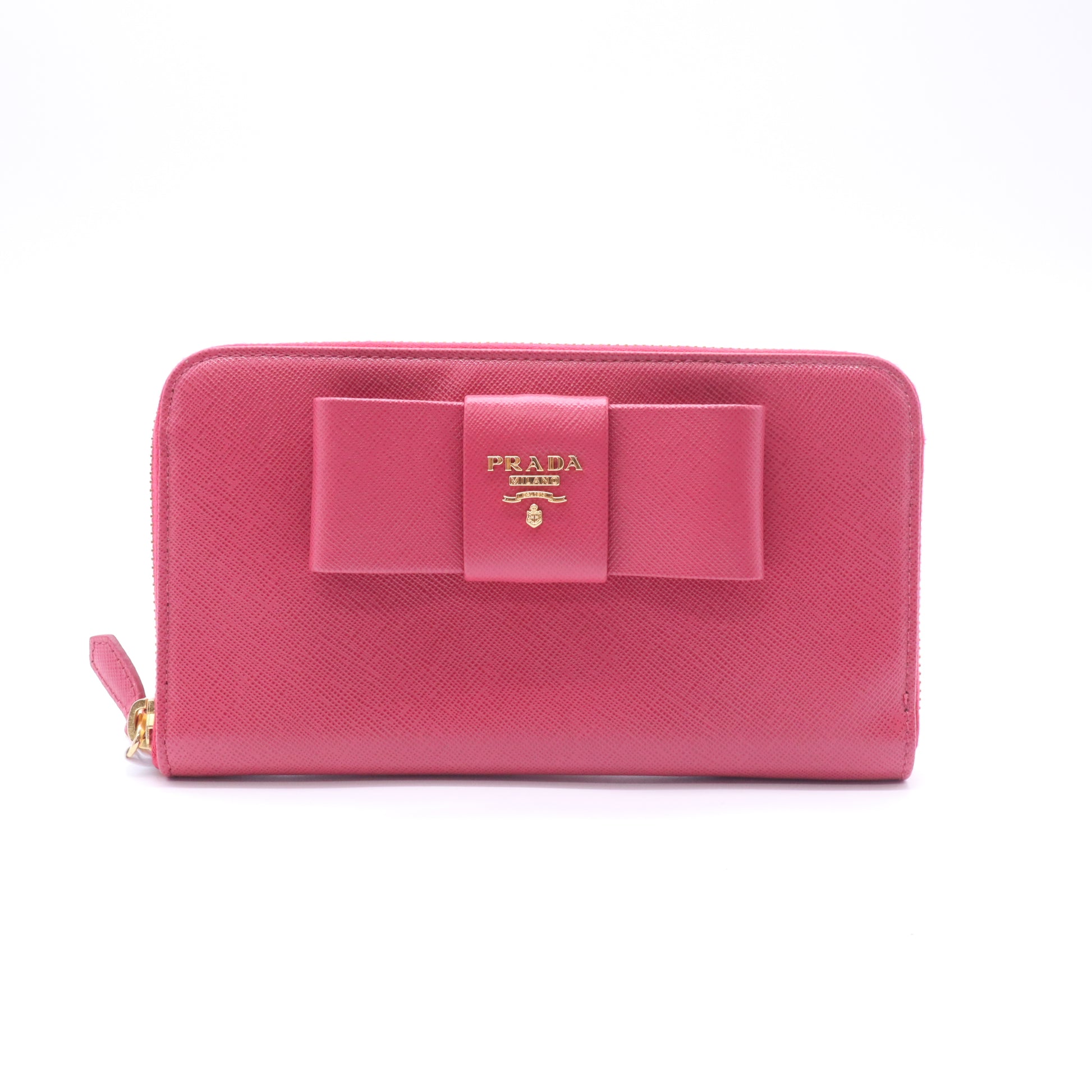 Prada Saffiano Peonia Fiocco Bow Zip-Around Wallet W22687